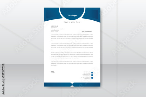 Stylish business letterhead template. Letterhead design with blue shape.