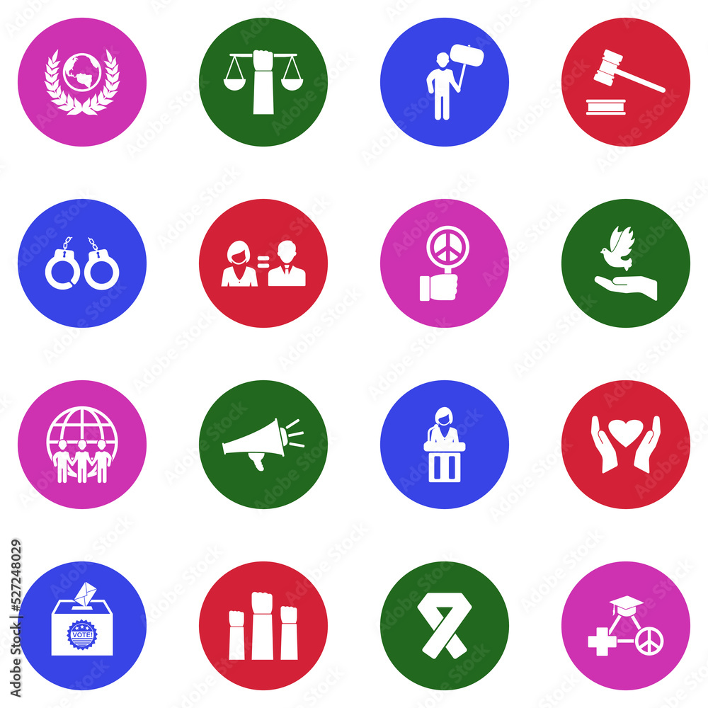Civil Rights Icons. White Flat Design In Circle. Vector Illustration. Civil Rights Icons. White Flat Design In Circle. Vector Illustration.