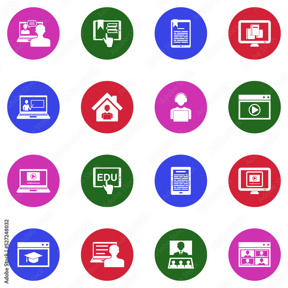 E-learning Icons. White Flat Design In Circle. Vector Illustration. E-learning Icons. White Flat Design In Circle. Vector Illustration.