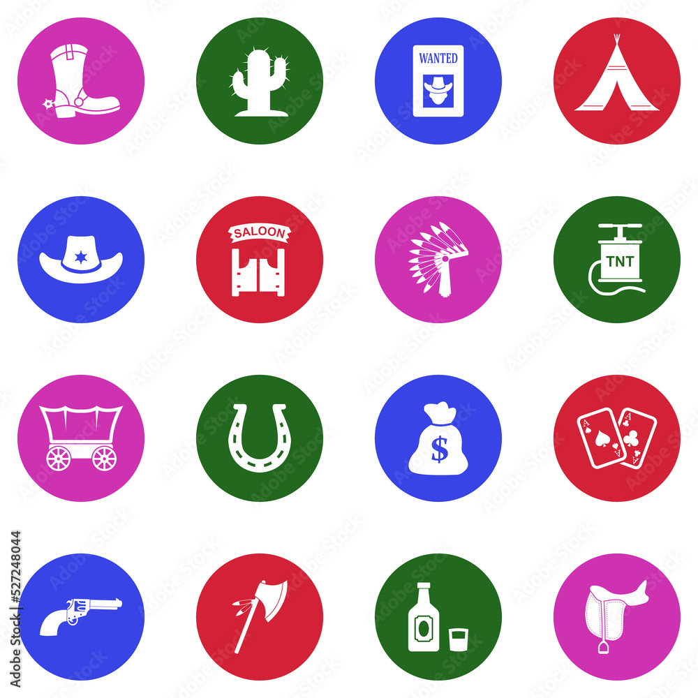 Wild West Icons. White Flat Design In Circle. Vector Illustration. Wild West Icons. White Flat Design In Circle. Vector Illustration.