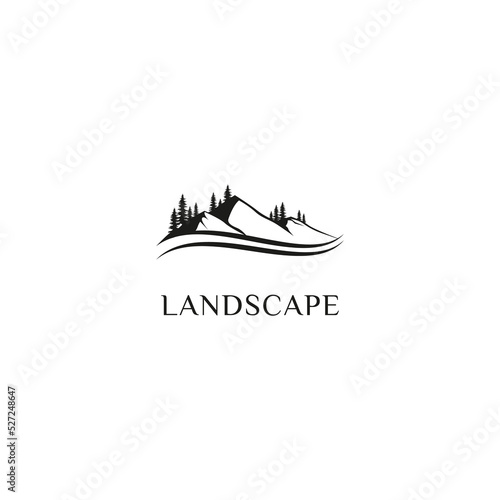 Minimalist Landscape Mountain Hill Peaks River Creek Simple Logo Design Vector Inspiration