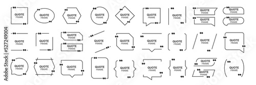 Quote box frame set. Outline quote text box with brackets. Quote speech bubble blank template. Vector illustration.
