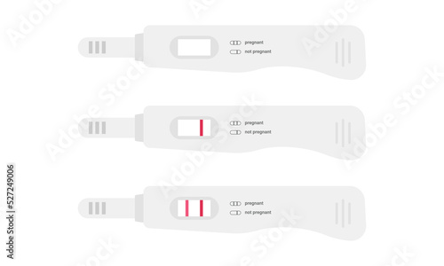 Set of modern pregnancy test results vector illustration. Pregnancy positive and negative test 1 stripe and 2 stripes flat design clipart. Medical, female reproductive, planning of pregnancy concept