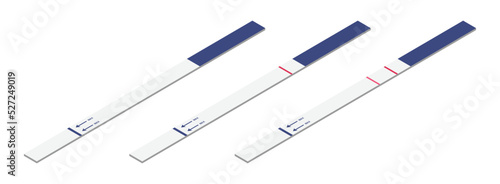 Set of pregnancy test results isometric vector illustration. Pregnancy positive and negative test 1 stripe, 2 stripes flat design clipart. Medical, female reproductive, planning of pregnancy concept