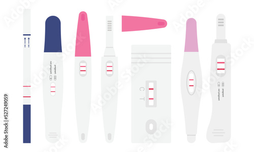 Set of positive pregnancy test result vector illustration. Pregnancy positive test with 2 stripes flat design clipart. Pregnant result. Medical, female reproductive, planning of pregnancy concept