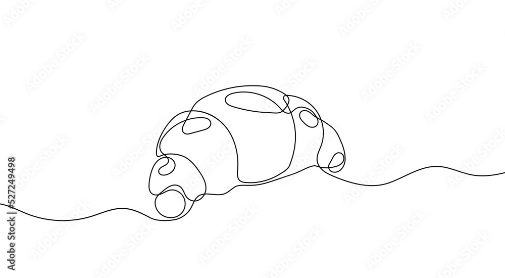 Obraz premium Continuous one line drawing silhouette of croissant. Croissant linear icon. One line drawing background. Vector illustration. Croissant linear background