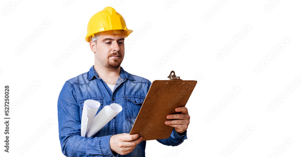 Architect with protective helmet and drawings Architect with protective helmet and drawings