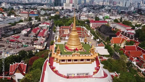 Drone shots of Wat Saket temple in Bangkok, Thailand photo