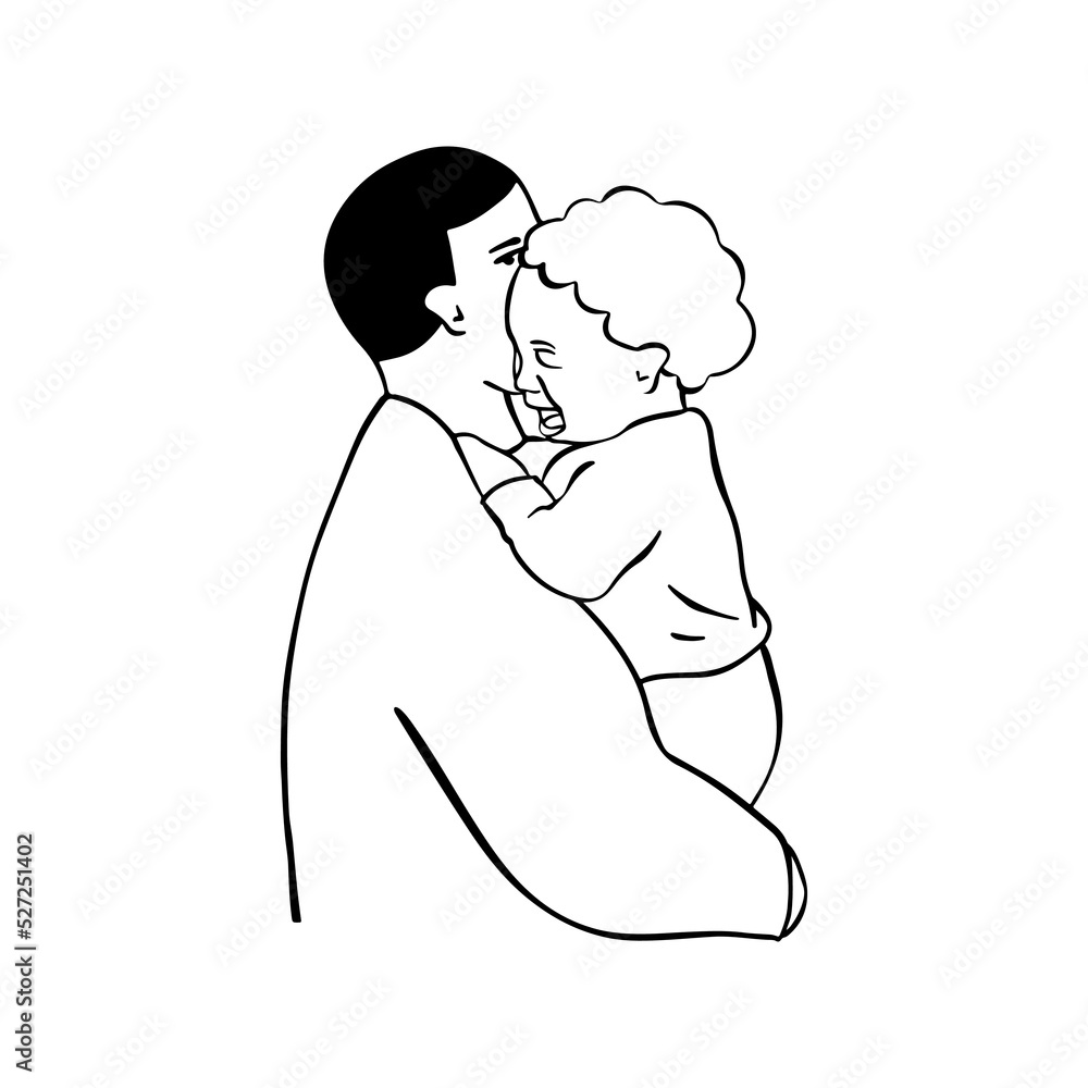 Outline crying baby illustration. Vector cartoon illustration Outline crying baby illustration. Vector cartoon illustration