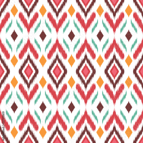 Beautiful Ethnic abstract ikat art. Seamless pattern in tribal, folk embroidery, and Mexican style.Aztec geometric art ornament print.Design for carpet, wallpaper, clothing, wrapping,fabric