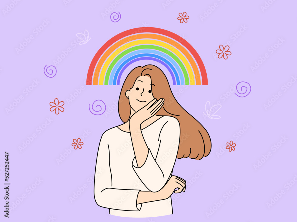 Happy woman dream about bright future Happy woman dream about bright future