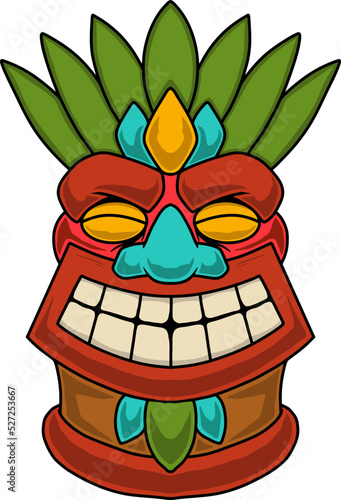 Illustration of tiki idol. Design element for poster, card, banner, emblem, sign. Vector illustration