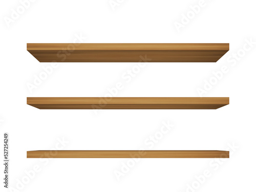 Wooden shelf. Product store. Exhibition object background.