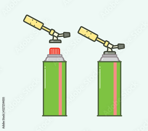 Isolated grill gun with green butane gas bottle in flat vector illustration art design