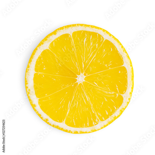 Fotografija Top view of single cross section or slice of juicy yellow ripe lemon citrus frui