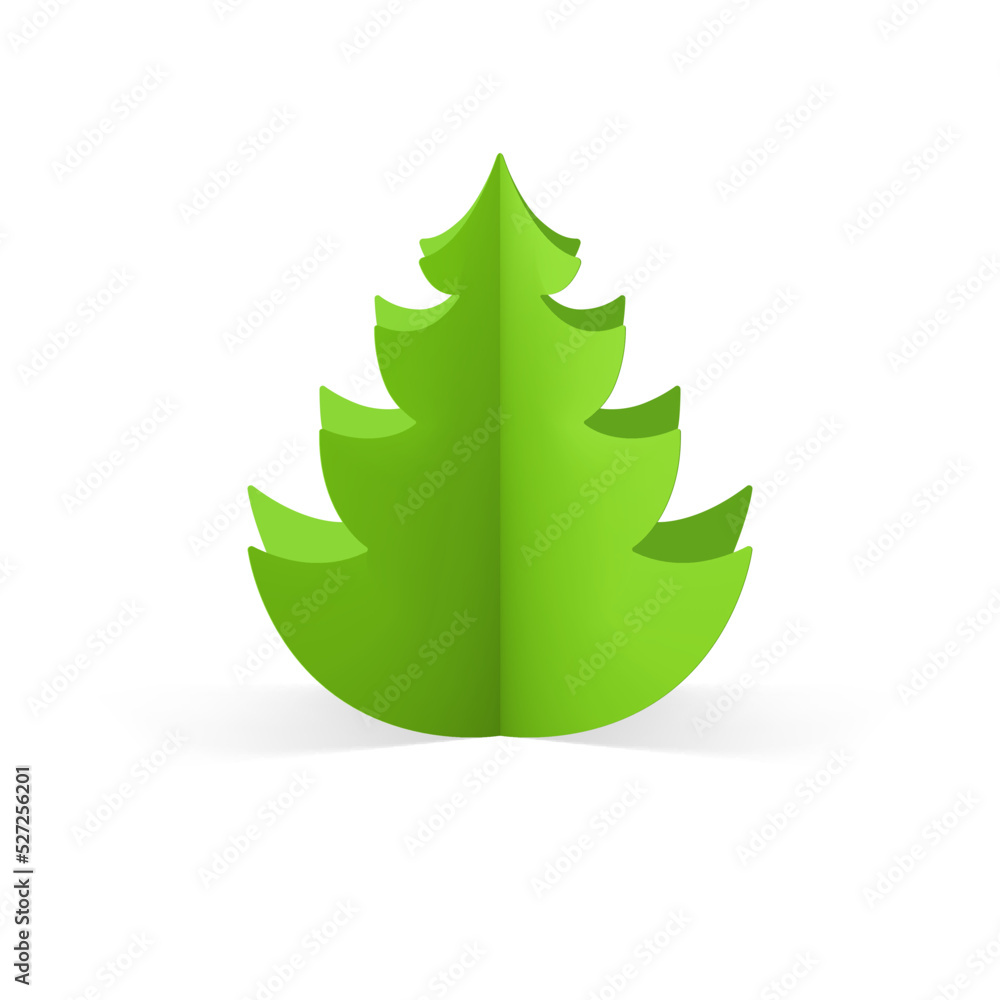 Isometric green Christmas tree with paper branches for festive decorative design 3d template Isometric green Christmas tree with paper branches for festive decorative design 3d template