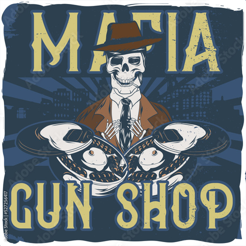 a gangster's skeleton with a hat on, and bullets