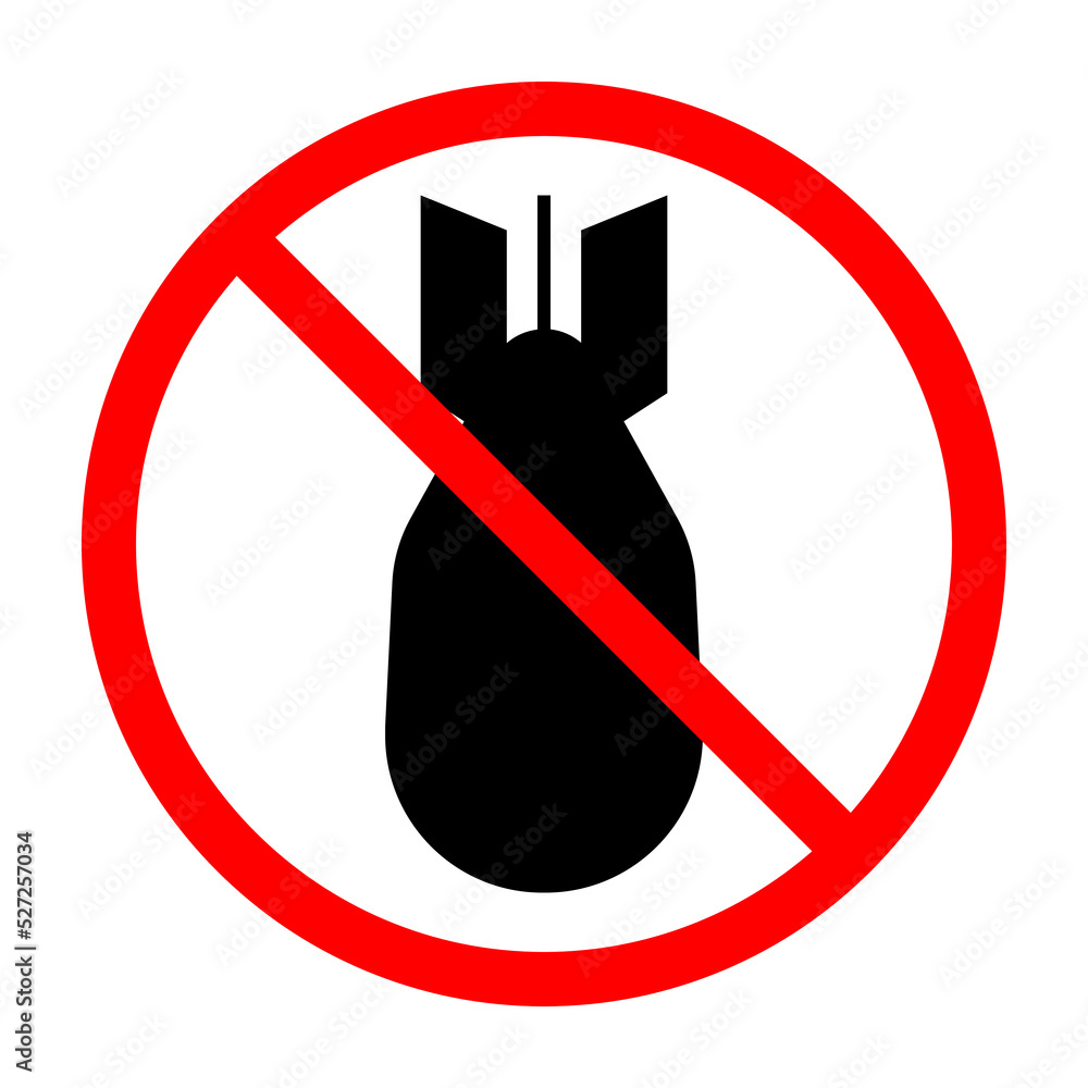 No bomb sign. Air bomb is forbidden. Prohibited sign of air bomb. Red