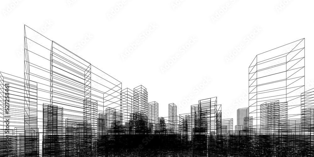 Wireframe perspective background. Building wireframe. Wireframe city ...