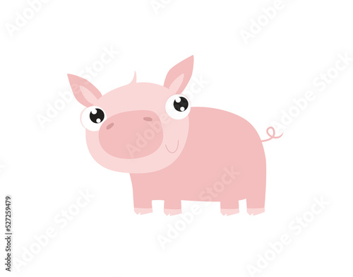 Cute vector pig. Funny cartoon pig. Farm animal. Cartoon character.