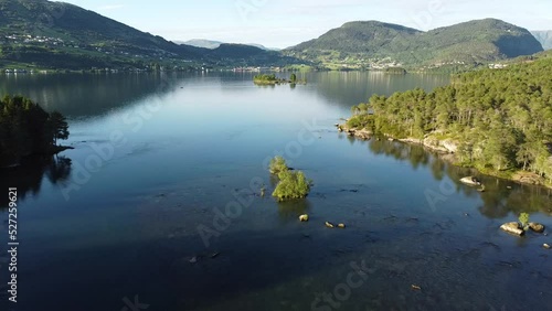 Flying over a lake in Norway photo