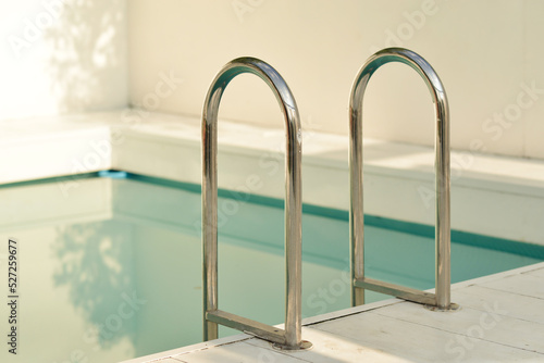 Staircase to private swimming pool, rest and relaxation concept