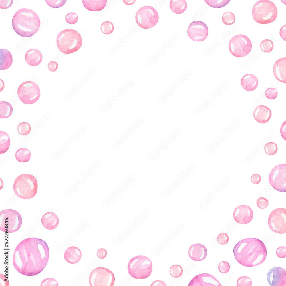 Cute pink frame with bubbles, bubble gum border illustration for Birthday card, baby shower Cute pink frame with bubbles, bubble gum border illustration for Birthday card, baby shower