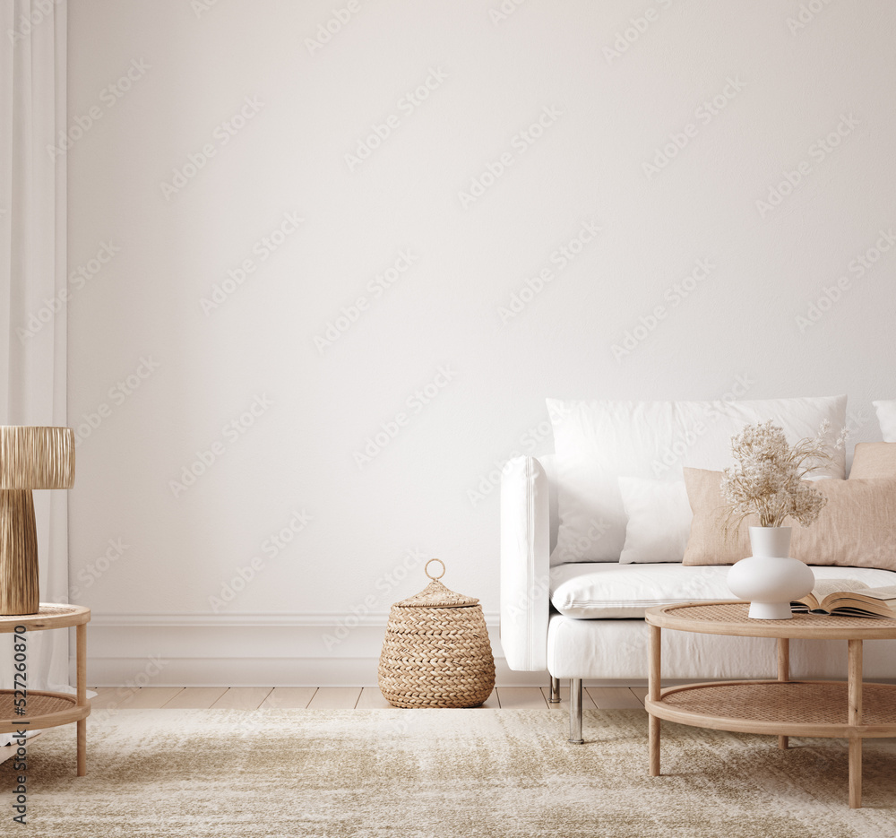 Minimalist modern living room interior background, Scandinavian style, 3D render - obrazy, fototapety, plakaty 