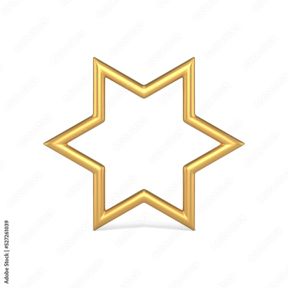 Luxury realistic Christmas toy golden six pointed star holiday decorative design vector illustration