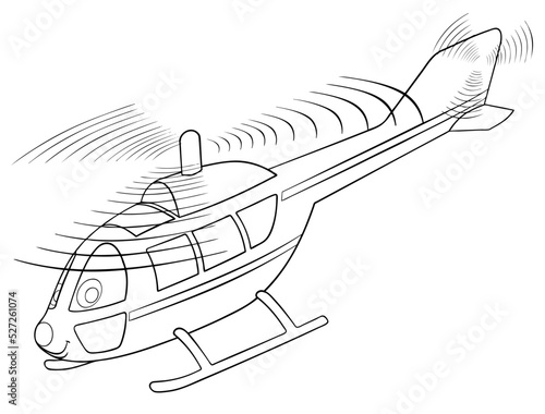 Helicopter. Element for coloring page. Cartoon style.