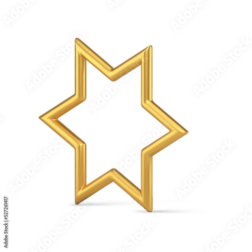 Bright luxury jewelry golden six pointed star Christmas tree design 3d template isometric vector