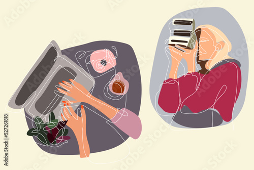 A set of contour lines with spots. Graphic linear style for a blog. Maintaining and promoting the page. Stylish pictures for printing paper and textile products, banners, leaflets, postcards, business