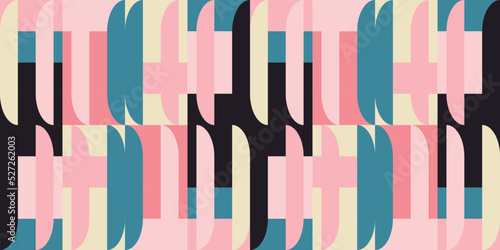 Modern vector abstract  geometric background with circles, rectangles and squares  in retro  style. Pastel colored simple shapes graphic pattern. Abstract mosaic artwork.