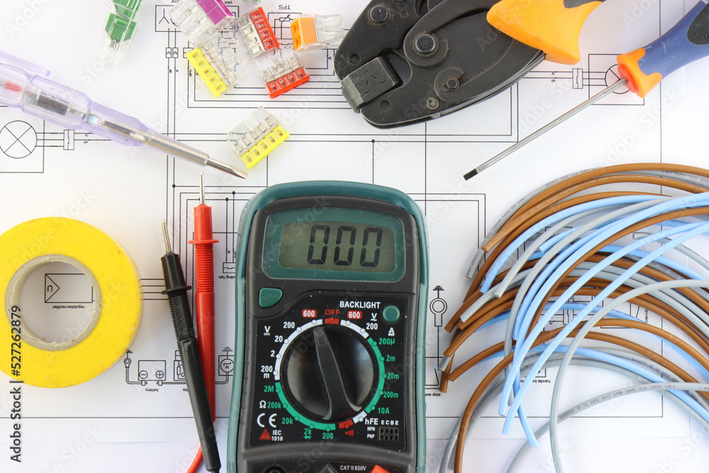 Electrical tools and materials for the installation of an electrical panel on an electrical