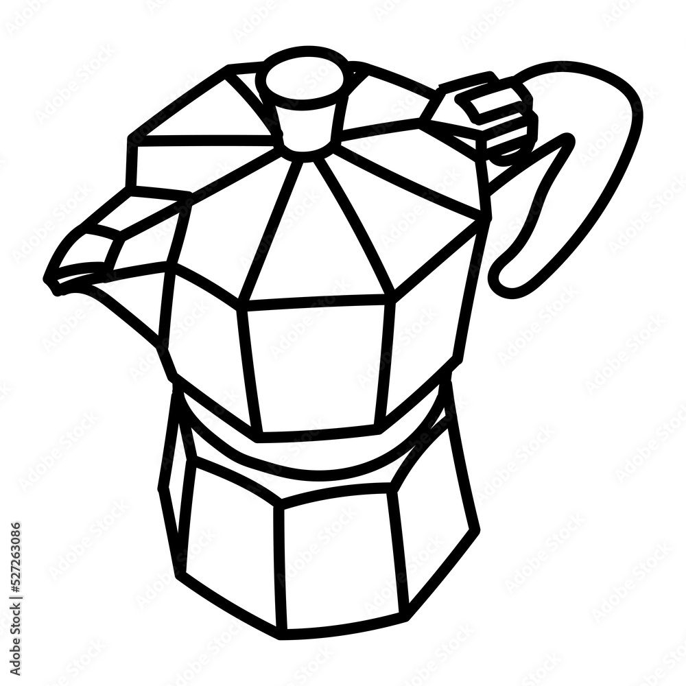 Moka pot coffee maker. Hand drawn line style illustration. Moka pot coffee maker. Hand drawn line style illustration.