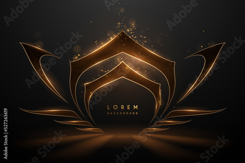 Abstract black and gold ornate frame template with light effect