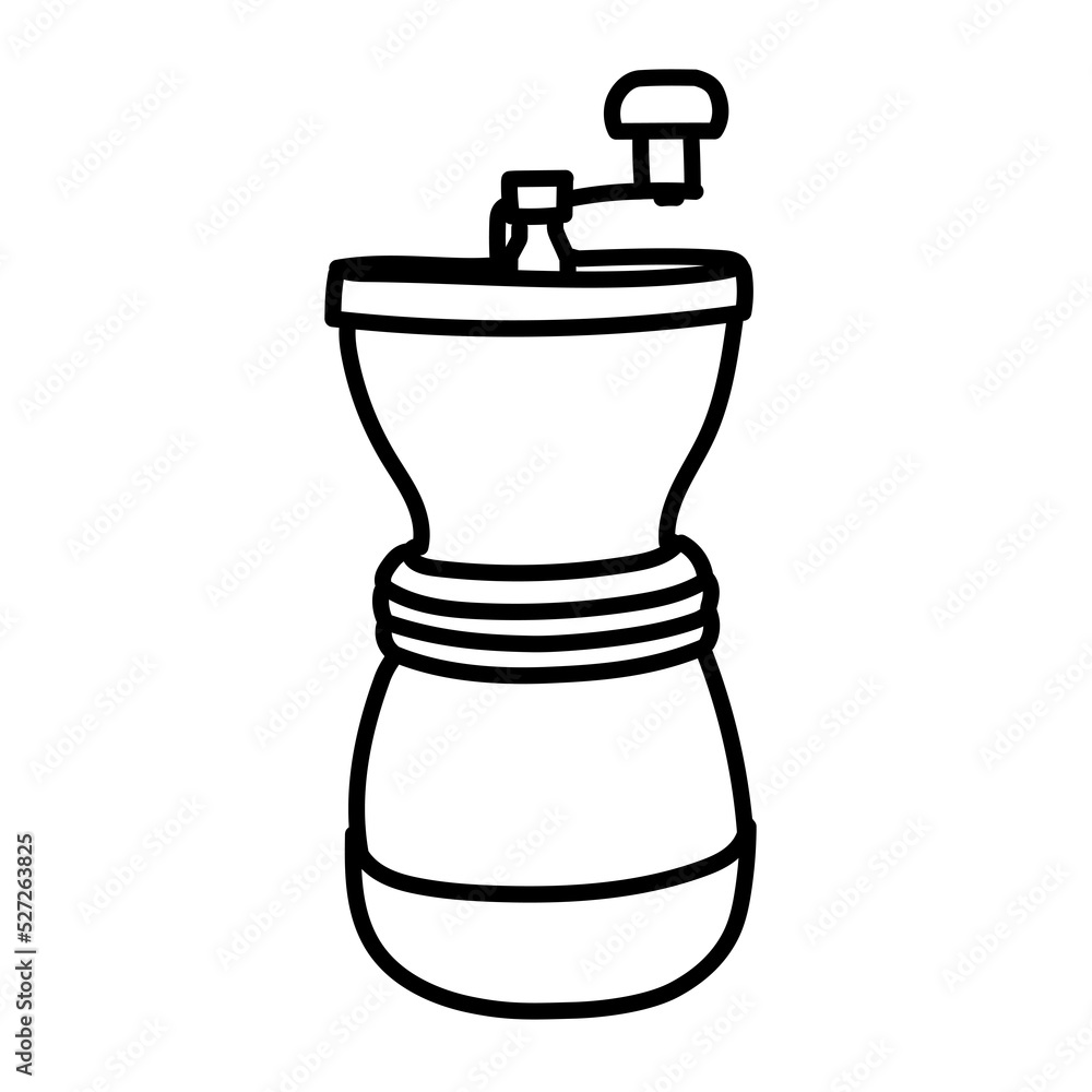 Coffee grinder. Hand drawn line style illustration. Coffee grinder. Hand drawn line style illustration.