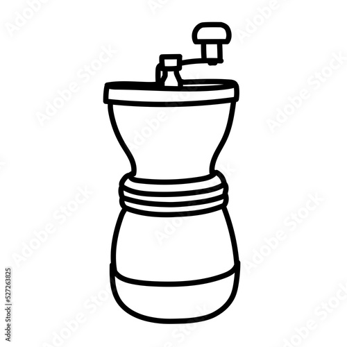 Coffee grinder. Hand drawn line style illustration.