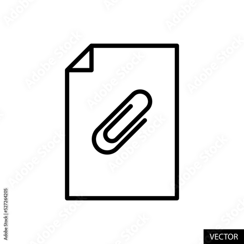 Document attached, File annex, Paper Clip attachment vector icon in line style design for website design, app, UI, isolated on white background. Editable stroke. Vector illustration.