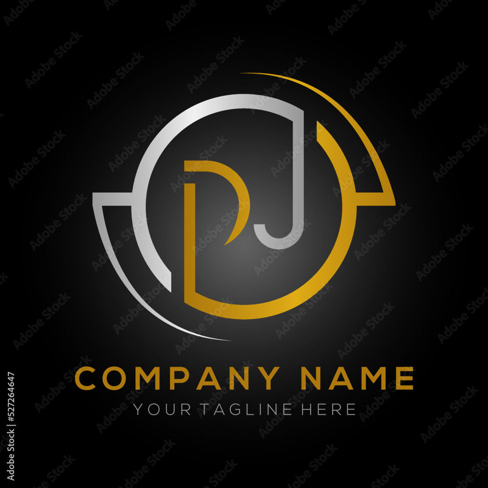 letter DJ Logo Design Vector Template. Initial Gold And Silver Letter ...