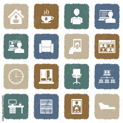 Work From Home Icons. Grunge Color Flat Design. Vector Illustration.