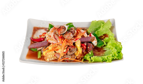 spicy meat and seafood salad