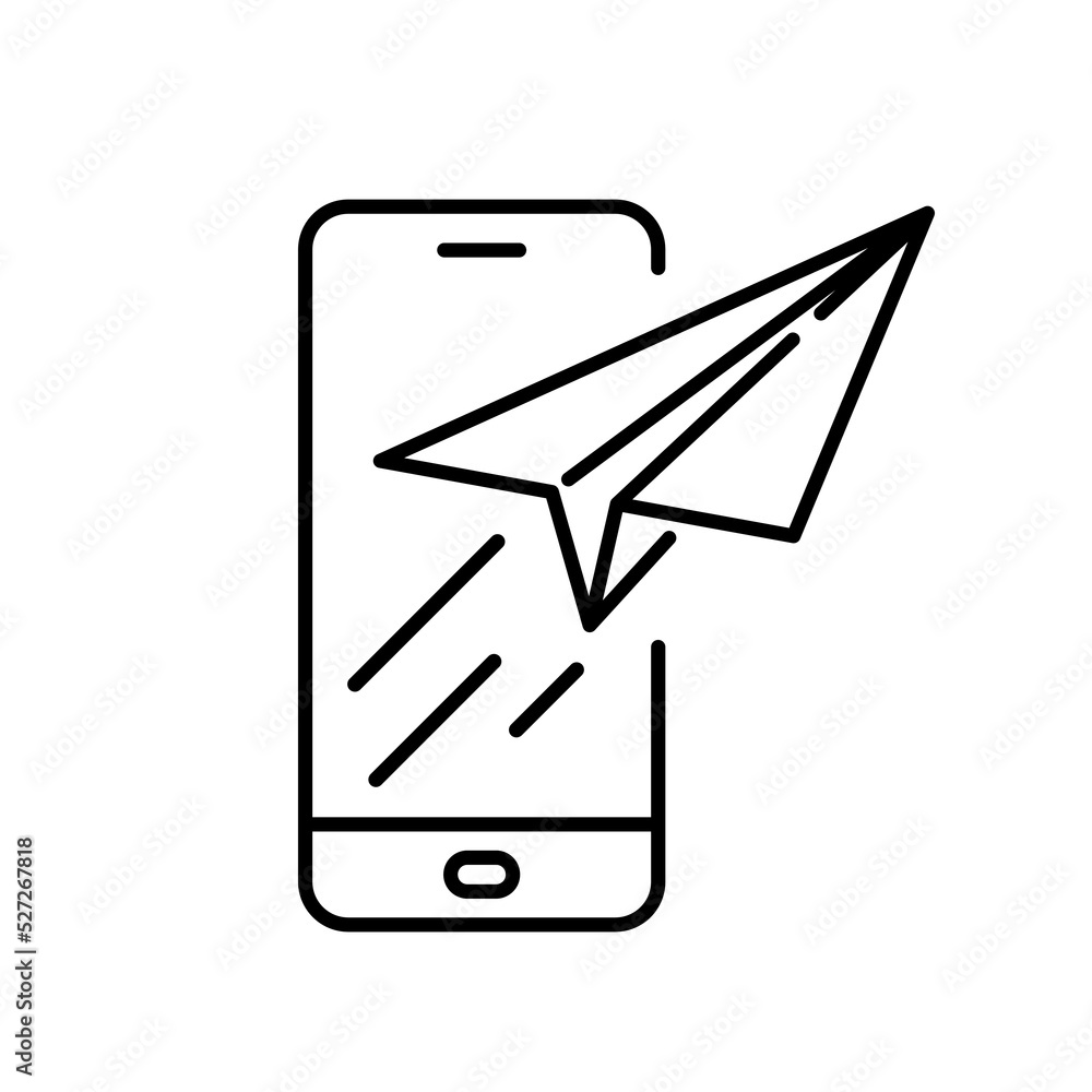 Paper plane with smartphone icon. Communication concept. Black conceptual icon. Vector illustration. Paper plane with smartphone icon. Communication concept. Black conceptual icon. Vector illustration.