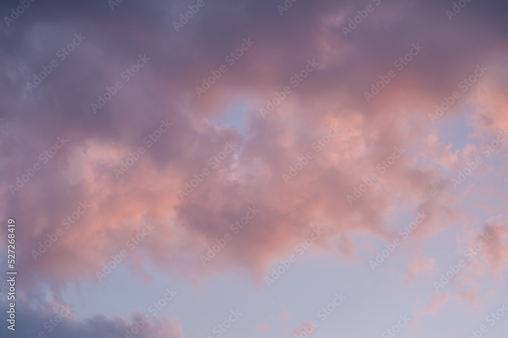 Sunset sky, pastel pink blue colors.