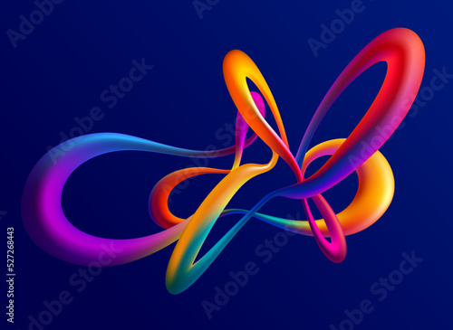 Colorful 3D liquid lines. Abstract geometric shapes on dark background.  Vector design elements.
