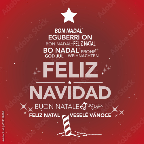 christmas tree in different languages, merry christmas lettering