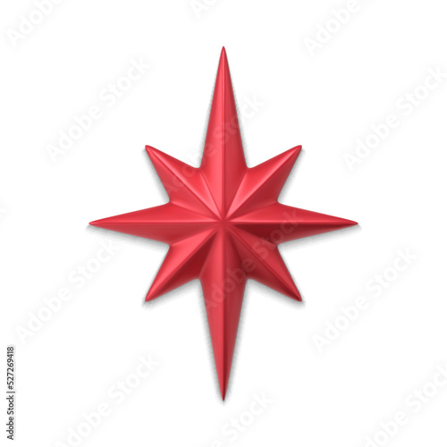 Red realistic eight pointed star 3d vector illustration