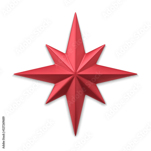 Red realistic eight pointed star 3d vector illustration