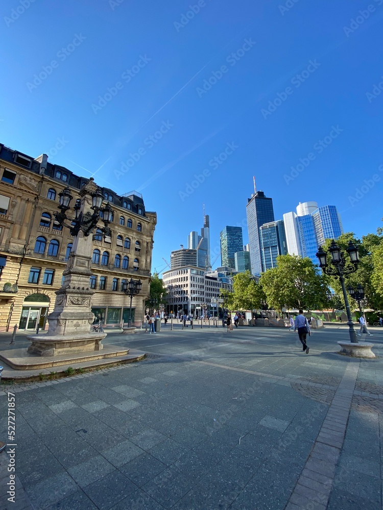 Frankfurt am Main, Germany. The facade of a building. Street view of Downtown Frankfurt, Germany.