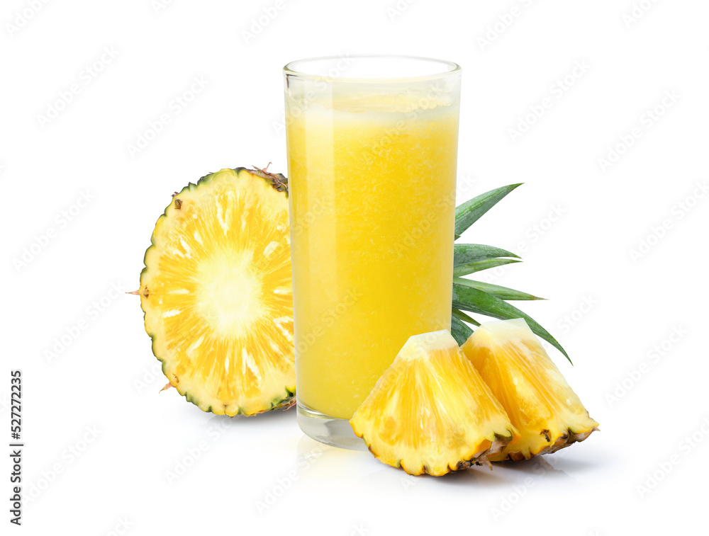 Ταπετσαρία Glass of pineapple juice with fresh pineapple cut sliced isolated on white background